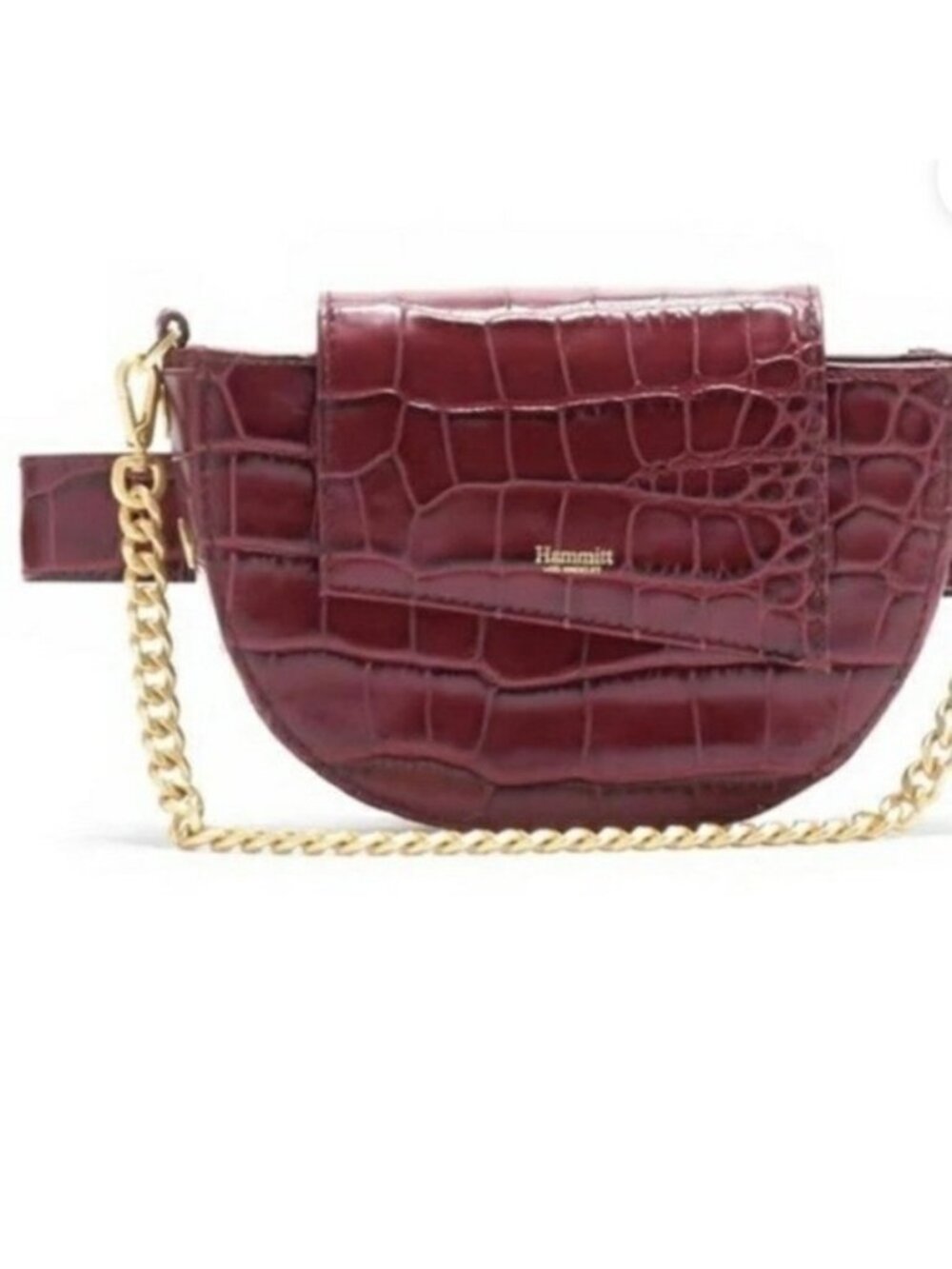 Hammitt Neil Belt & Convertible Clutch Purse Fanny Handbag Maroon Red Gold NEW